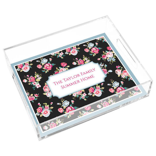 Black Vintage Roses Lucite Tray